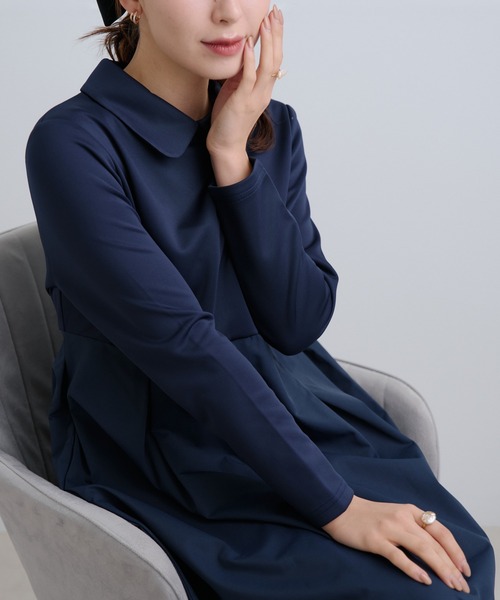 Neige(ネージュ)の「丸襟タフタ切替ワンピース(ワンピース・レディース・ブラック/ネイビー・ONE SIZE)」の10枚目の写真
