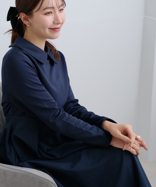 Neige(ネージュ)の「丸襟タフタ切替ワンピース(ワンピース・レディース・ブラック/ネイビー・ONE SIZE)」の11枚目の写真