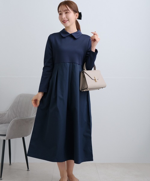Neige(ネージュ)の「丸襟タフタ切替ワンピース(ワンピース・レディース・ブラック/ネイビー・ONE SIZE)」の12枚目の写真