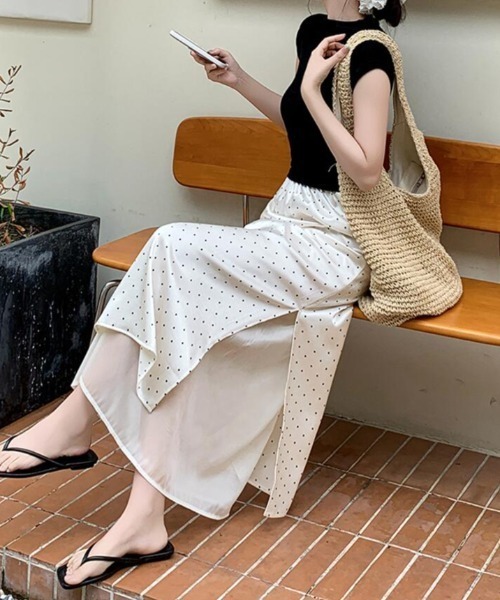 semplice（センプリチェ）の「ドットプリント ロングスカート（スカート・レディース・ブラック/ベージュ・F）」の11枚目の写真