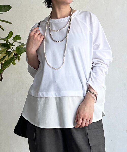 un dix cors(アンディコール)の「異素材裾切り替プルオーバー(Tシャツ/カットソー・レディース・オフホワイト/ライトグレー/ネイビー・FREE)」の2枚目の写真