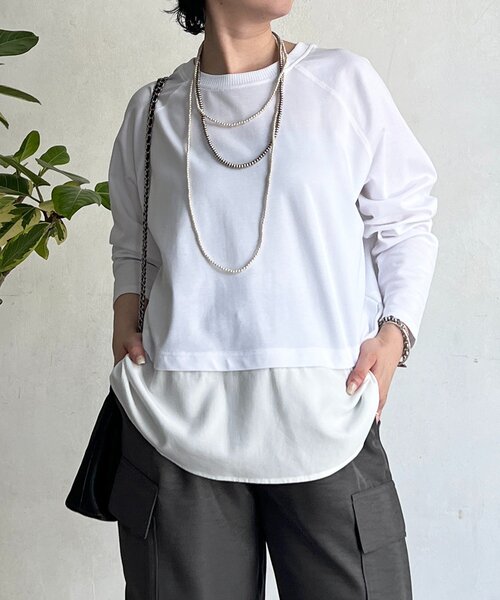 un dix cors(アンディコール)の「異素材裾切り替プルオーバー(Tシャツ/カットソー・レディース・オフホワイト/ライトグレー/ネイビー・FREE)」の4枚目の写真