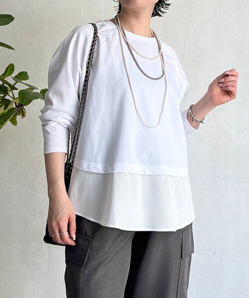 un dix cors(アンディコール)の「異素材裾切り替プルオーバー(Tシャツ/カットソー・レディース・オフホワイト/ライトグレー/ネイビー・FREE)」の7枚目の写真