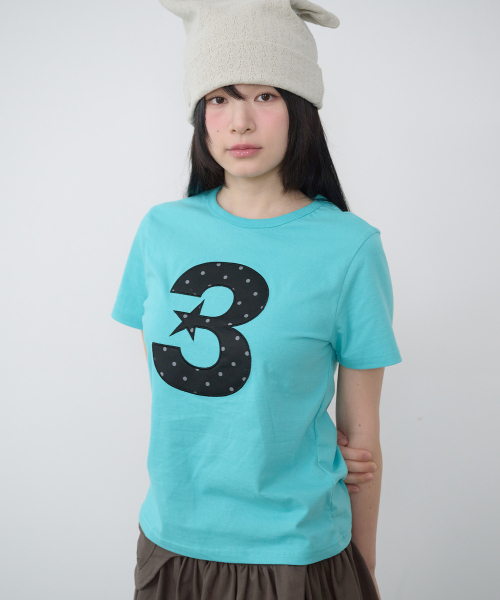 3ロゴドットスリムフィットTシャツ[ミントブルー]（Tシャツ/カットソー