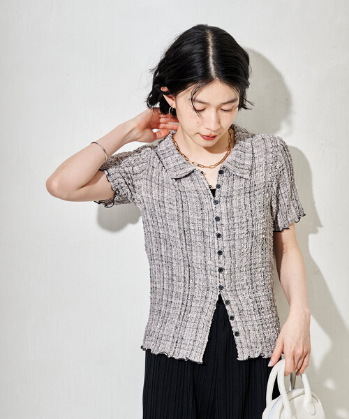 FREAK'S STORE(フリークスストア)の「チェック ポコポコ 半袖ブラウス/ 半袖カーディガン(シャツ/ブラウス・レディース・ブラウン/ブルー/イエロー/グレー・フリ-)」の14枚目の写真