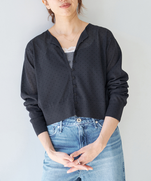 IENA(イエナ)の「フロッキードットミニカーディガン(カーディガン/ボレロ・レディース・ホワイト/ネイビー・FREE)」の15枚目の写真