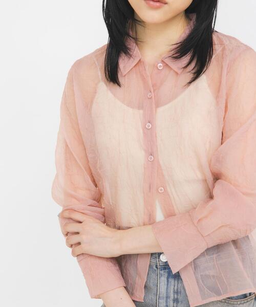 KBF（ケイビーエフ）の「ワッシャーシアーシャツ（シャツ/ブラウス・レディース・グレー/アイボリー/ピンク・ONE）」の3枚目の写真