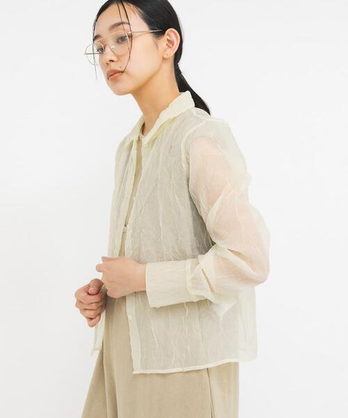 KBF（ケイビーエフ）の「ワッシャーシアーシャツ（シャツ/ブラウス・レディース・グレー/アイボリー/ピンク・ONE）」の6枚目の写真