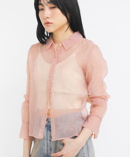 KBF（ケイビーエフ）の「ワッシャーシアーシャツ（シャツ/ブラウス・レディース・グレー/アイボリー/ピンク・ONE）」の13枚目の写真