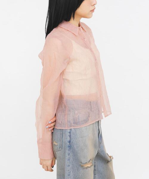 KBF（ケイビーエフ）の「ワッシャーシアーシャツ（シャツ/ブラウス・レディース・グレー/アイボリー/ピンク・ONE）」の15枚目の写真