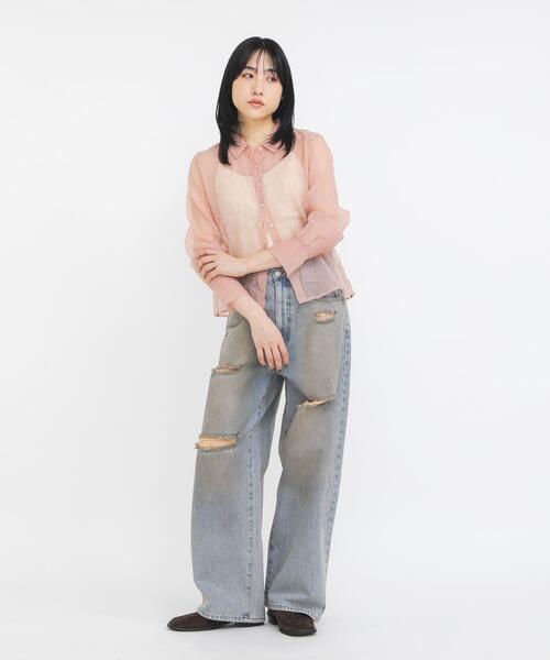 KBF（ケイビーエフ）の「ワッシャーシアーシャツ（シャツ/ブラウス・レディース・グレー/アイボリー/ピンク・ONE）」の17枚目の写真