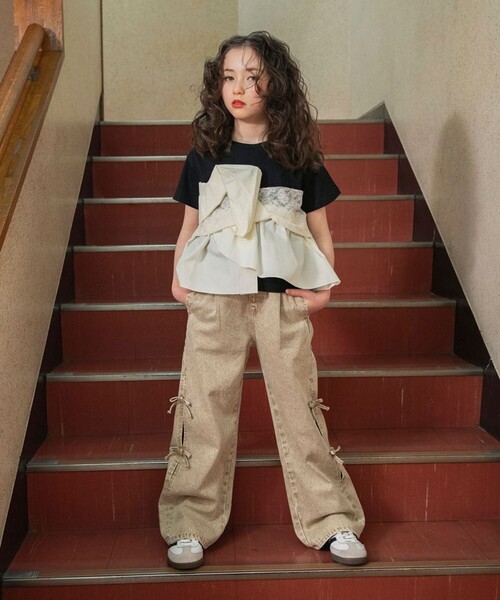 EDWIN（エドウィン）の「【Ou? by EDWIN】サイドリボンデニムパンツ（デニムパンツ・キッズ・ブルー/ベージュ・150/90/100/140/110/120/130）」の9枚目の写真