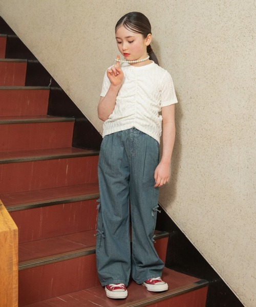 EDWIN（エドウィン）の「【Ou? by EDWIN】サイドリボンデニムパンツ（デニムパンツ・キッズ・ブルー/ベージュ・150/90/100/140/110/120/130）」の3枚目の写真