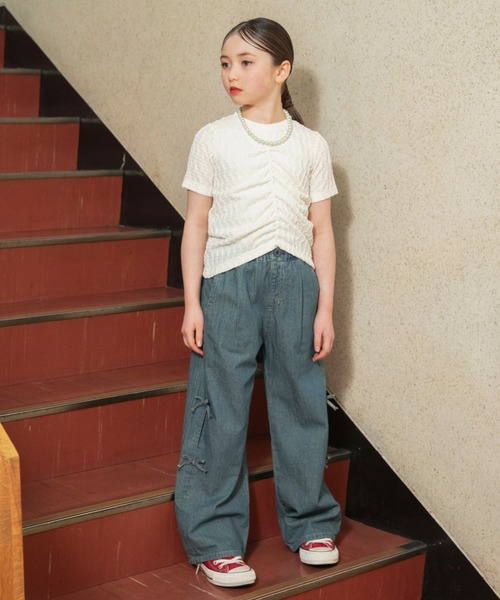 EDWIN（エドウィン）の「【Ou? by EDWIN】サイドリボンデニムパンツ（デニムパンツ・キッズ・ブルー/ベージュ・150/90/100/140/110/120/130）」の4枚目の写真