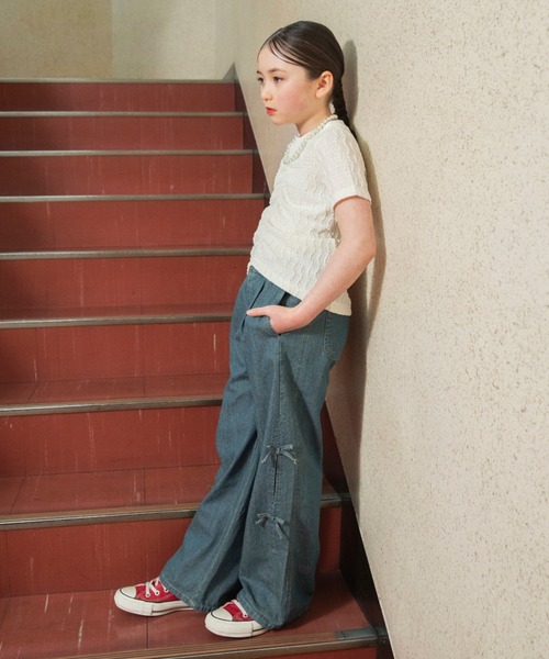 EDWIN（エドウィン）の「【Ou? by EDWIN】サイドリボンデニムパンツ（デニムパンツ・キッズ・ブルー/ベージュ・150/90/100/140/110/120/130）」の5枚目の写真