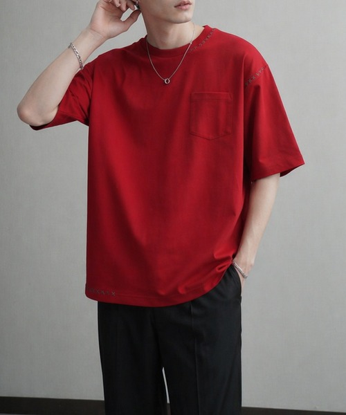 NILWAY（ニルウェイ）の「スムース ハンドステッチ刺繍 クルーTシャツ（Tシャツ/カットソー・メンズ・ボルドー/ブラック/ベージュ/オフホワイト・LARGE/MEDIUM/X-LARGE）」の4枚目の写真