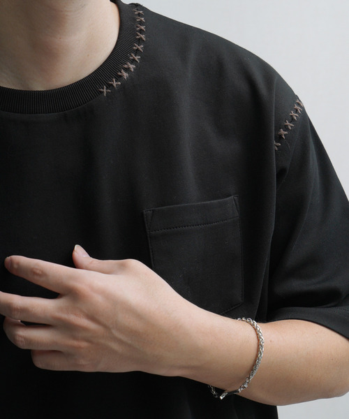 NILWAY（ニルウェイ）の「スムース ハンドステッチ刺繍 クルーTシャツ（Tシャツ/カットソー・メンズ・ボルドー/ブラック/ベージュ/オフホワイト・LARGE/MEDIUM/X-LARGE）」の11枚目の写真