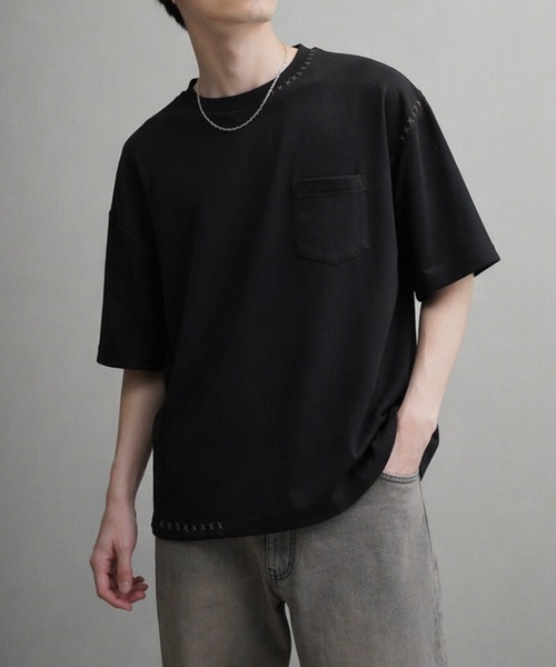 NILWAY（ニルウェイ）の「スムース ハンドステッチ刺繍 クルーTシャツ（Tシャツ/カットソー・メンズ・ボルドー/ブラック/ベージュ/オフホワイト・LARGE/MEDIUM/X-LARGE）」の12枚目の写真