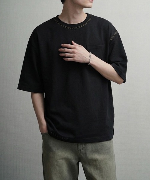 NILWAY（ニルウェイ）の「スムース ハンドステッチ刺繍 クルーTシャツ（Tシャツ/カットソー・メンズ・ボルドー/ブラック/ベージュ/オフホワイト・LARGE/MEDIUM/X-LARGE）」の13枚目の写真