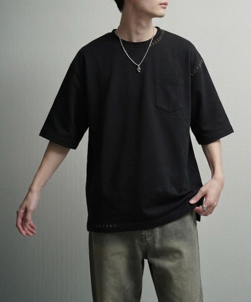 NILWAY（ニルウェイ）の「スムース ハンドステッチ刺繍 クルーTシャツ（Tシャツ/カットソー・メンズ・ボルドー/ブラック/ベージュ/オフホワイト・LARGE/MEDIUM/X-LARGE）」の14枚目の写真