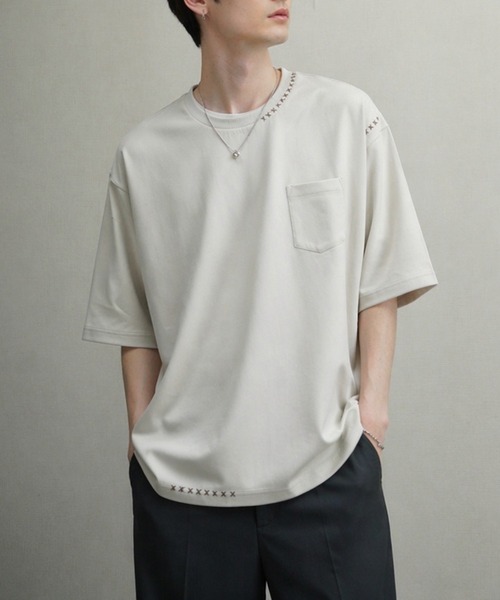 NILWAY（ニルウェイ）の「スムース ハンドステッチ刺繍 クルーTシャツ（Tシャツ/カットソー・メンズ・ボルドー/ブラック/ベージュ/オフホワイト・LARGE/MEDIUM/X-LARGE）」の18枚目の写真