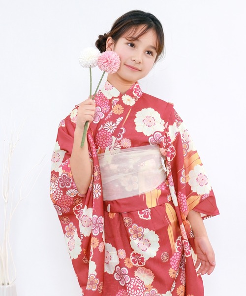 簡単着付け ワンピース 浴衣 女の子 2点セット( ワンピース浴衣 + 帯