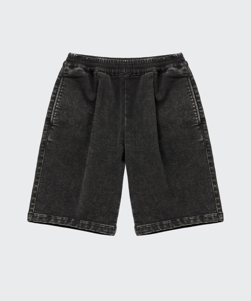 MUSINSA STANDARD KIDS（ムシンサスタンダードキッズ）の「デニムジャージーワンタックワイドバンディングショーツ[ウォッシュドブラック]（その他パンツ・レディース・その他・110/120/130/140/150/160）」の3枚目の写真
