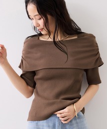 サイドギャザーオフショル5分袖サマーニット