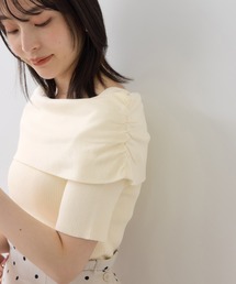 サイドギャザーオフショル5分袖サマーニット