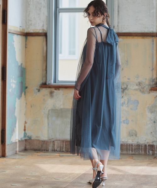 Callarus(カラルス)の「アシメ刺繍使い2WAYリボンデザインチュールワンピースドレス〔Callarus〕(ドレス・レディース・ブラック/グレイッシュブルー・S/M/L)」の11枚目の写真