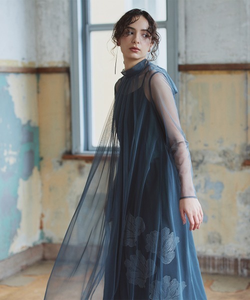 Callarus(カラルス)の「アシメ刺繍使い2WAYリボンデザインチュールワンピースドレス〔Callarus〕(ドレス・レディース・ブラック/グレイッシュブルー・S/M/L)」の8枚目の写真