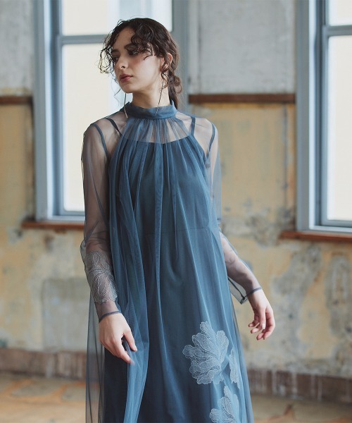 Callarus(カラルス)の「アシメ刺繍使い2WAYリボンデザインチュールワンピースドレス〔Callarus〕(ドレス・レディース・ブラック/グレイッシュブルー・S/M/L)」の15枚目の写真