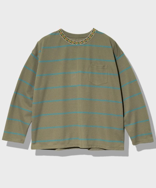 NANGA(ナンガ)の「NANGA/ナンガ RINGER COLLAR PANEL L/S TEE(Tシャツ/カットソー・メンズ・カーキ/ライトブルー・LARGE/MEDIUM/X-LARGE)」の1枚目の写真