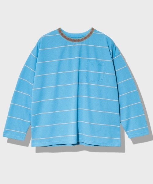 NANGA(ナンガ)の「NANGA/ナンガ RINGER COLLAR PANEL L/S TEE(Tシャツ/カットソー・メンズ・カーキ/ライトブルー・LARGE/MEDIUM/X-LARGE)」の2枚目の写真