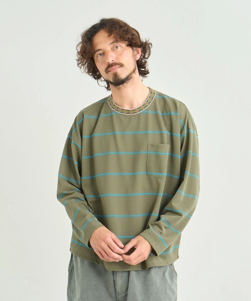 NANGA(ナンガ)の「NANGA/ナンガ RINGER COLLAR PANEL L/S TEE(Tシャツ/カットソー・メンズ・カーキ/ライトブルー・LARGE/MEDIUM/X-LARGE)」の14枚目の写真