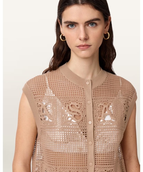 ALLSAINTS(オールセインツ)の「KYRA OPEN KNIT CROCHET COTTON WAISTCOAT | KYRA オープン ニット クロシェ コットン ウエストコート(ベスト・レディース・ピンク系その他・XS/M/S)」の3枚目の写真