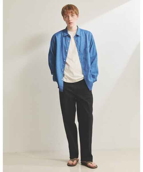 DESIGNWORKS（デザインワークス）の「【Herdmans Linen】レギュラーカラー リネンシャツ（シャツ/ブラウス・メンズ・サックスブルー/ブラック/ホワイト/インディゴブルー・46/48/44/50）」の5枚目の写真