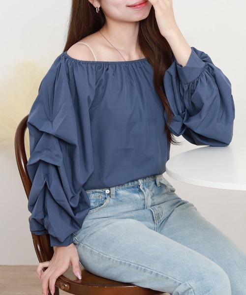 FUNALIVE(ファンアライブ)の「ボリュームフリル袖ブラウス 半端袖(シャツ/ブラウス・レディース・ベージュ/ブルー・F)」の11枚目の写真