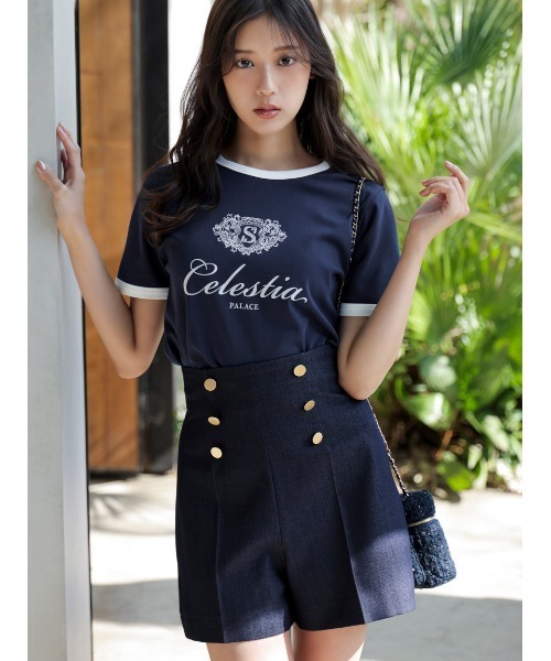 SNIDEL(スナイデル)の「【UVカット】エンブレムリンガーTシャツ(Tシャツ/カットソー・レディース・ネイビー/ホワイト/レッド・F)」の2枚目の写真