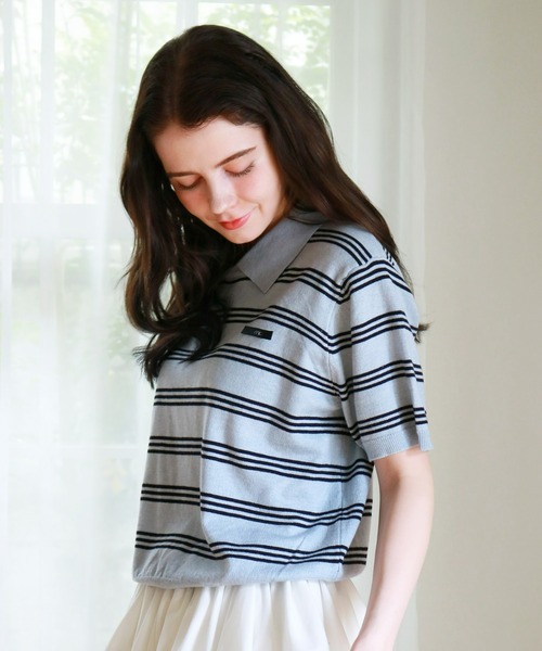 mic by Olu.(ミックバイオルドット)の「< ZOZOTOWN限定 >ショートスリーブボーダーポロ(Tシャツ/カットソー・レディース・ネイビー/ホワイト/グレー/ブルー・FREE)」の7枚目の写真