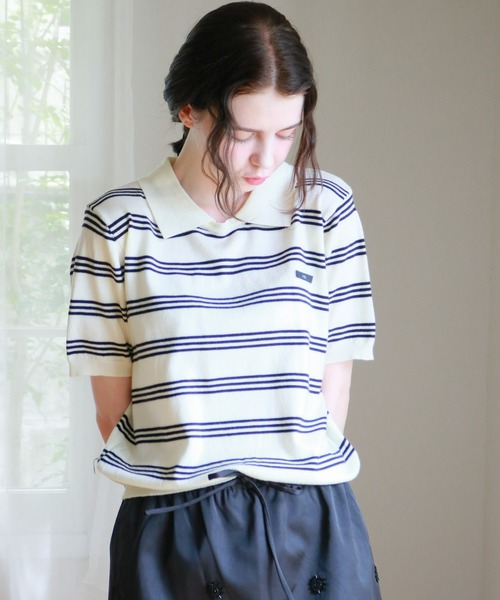 mic by Olu.(ミックバイオルドット)の「< ZOZOTOWN限定 >ショートスリーブボーダーポロ(Tシャツ/カットソー・レディース・ネイビー/ホワイト/グレー/ブルー・FREE)」の10枚目の写真
