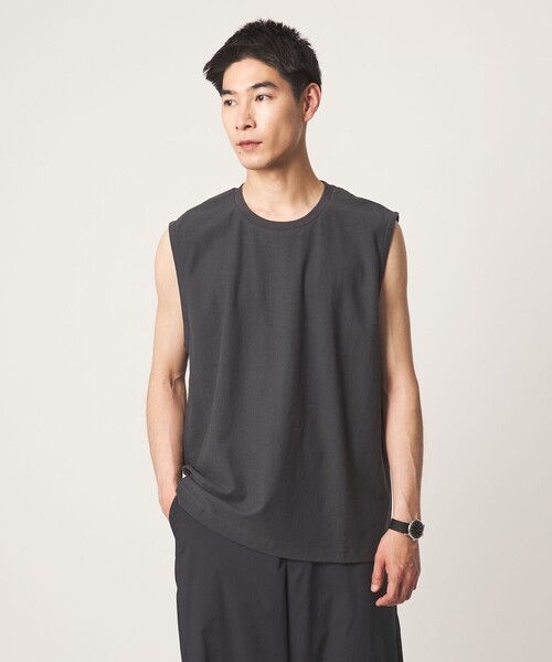 green label relaxing(グリーンレーベルリラクシング)の「アムンゼン ノースリーブ Tシャツ(Tシャツ/カットソー・メンズ・ブラック/ホワイト/ダークグレー・M/XXL/XL/S/L)」の8枚目の写真