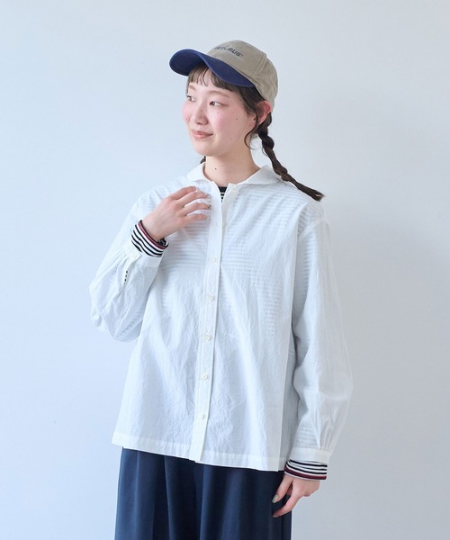 bulle de savon(ビュルデサボン)の「80/タイプライター ナチュラルトリプルワッシャー ショールカラーシャツ(シャツ/ブラウス・レディース・サックスブルー/ホワイト・FREE)」の1枚目の写真