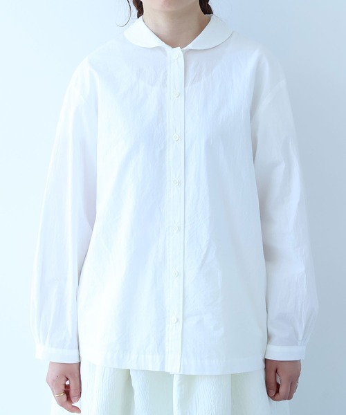 bulle de savon(ビュルデサボン)の「80/タイプライター ナチュラルトリプルワッシャー ショールカラーシャツ(シャツ/ブラウス・レディース・サックスブルー/ホワイト・FREE)」の3枚目の写真