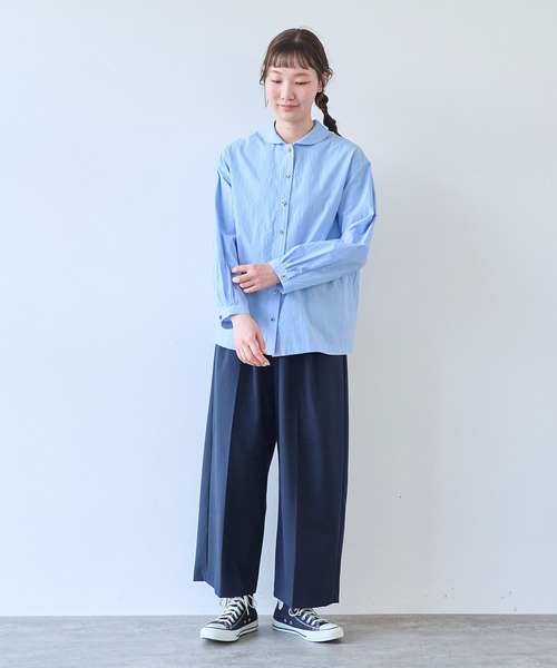 bulle de savon(ビュルデサボン)の「80/タイプライター ナチュラルトリプルワッシャー ショールカラーシャツ(シャツ/ブラウス・レディース・サックスブルー/ホワイト・FREE)」の10枚目の写真