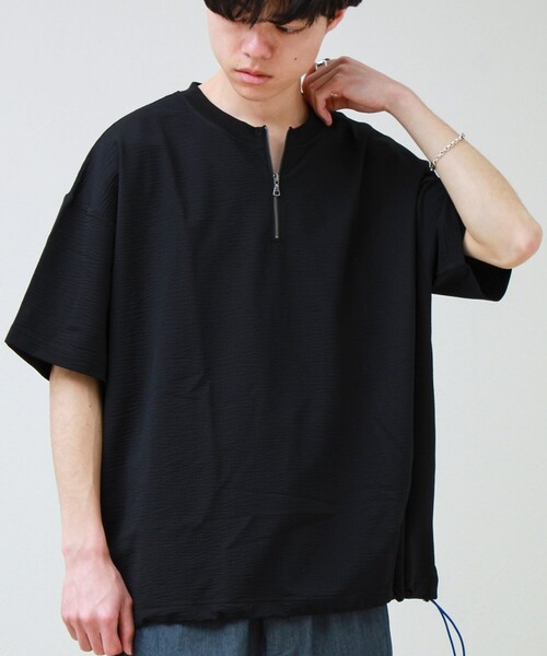 GLOSTER(グロスター)の「カットサッカー ハーフジップTシャツ(Tシャツ/カットソー・メンズ・グレー/ネイビー/ブラック・L/M/S)」の2枚目の写真