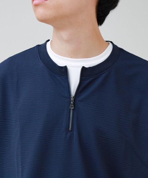 GLOSTER(グロスター)の「カットサッカー ハーフジップTシャツ(Tシャツ/カットソー・メンズ・グレー/ネイビー/ブラック・L/M/S)」の4枚目の写真