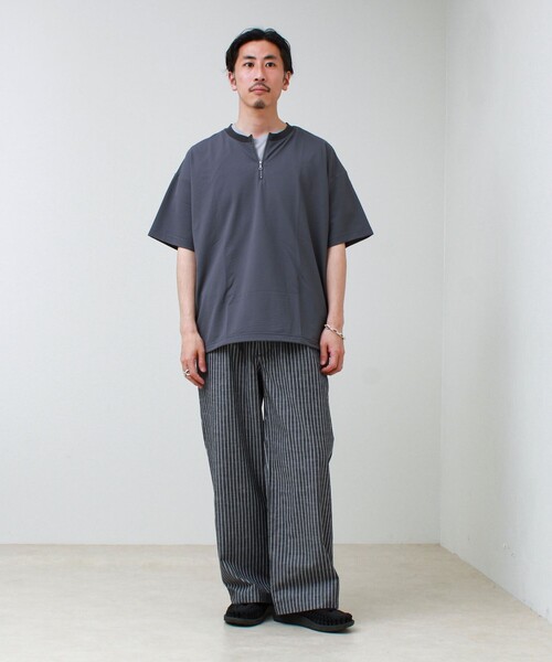 GLOSTER(グロスター)の「カットサッカー ハーフジップTシャツ(Tシャツ/カットソー・メンズ・グレー/ネイビー/ブラック・L/M/S)」の7枚目の写真