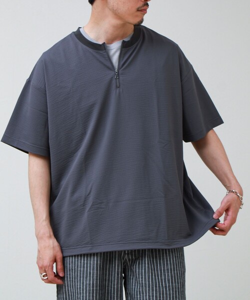 GLOSTER(グロスター)の「カットサッカー ハーフジップTシャツ(Tシャツ/カットソー・メンズ・グレー/ネイビー/ブラック・L/M/S)」の8枚目の写真