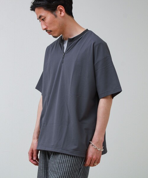 GLOSTER(グロスター)の「カットサッカー ハーフジップTシャツ(Tシャツ/カットソー・メンズ・グレー/ネイビー/ブラック・L/M/S)」の9枚目の写真